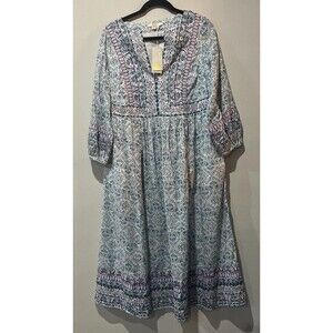 Boden Blue and Pink Patterned Midi Dress